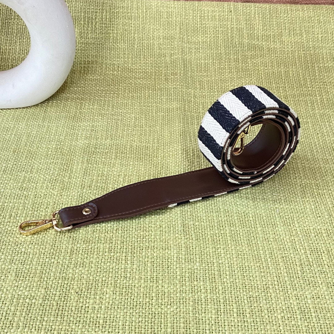 Brown with Black &amp; White Stripes Shoulder Strap