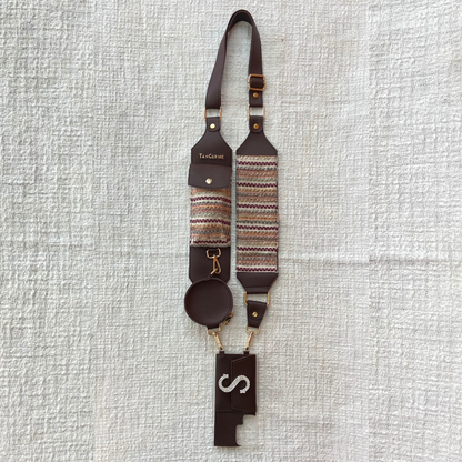 Brown with Brown Tribal Cloth on Pocket Pochette Belt with Phone Case