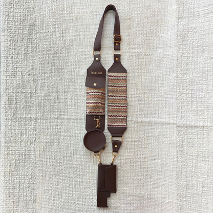 Brown Dual Compartment + Brown Tribal Cloth on Pocket Pochette Belt with Phone Case
