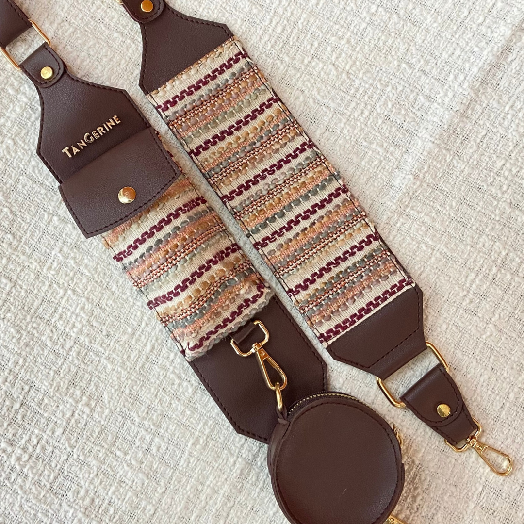 Brown Dual Compartment + Brown Tribal Cloth On Pocket Pochette Belt