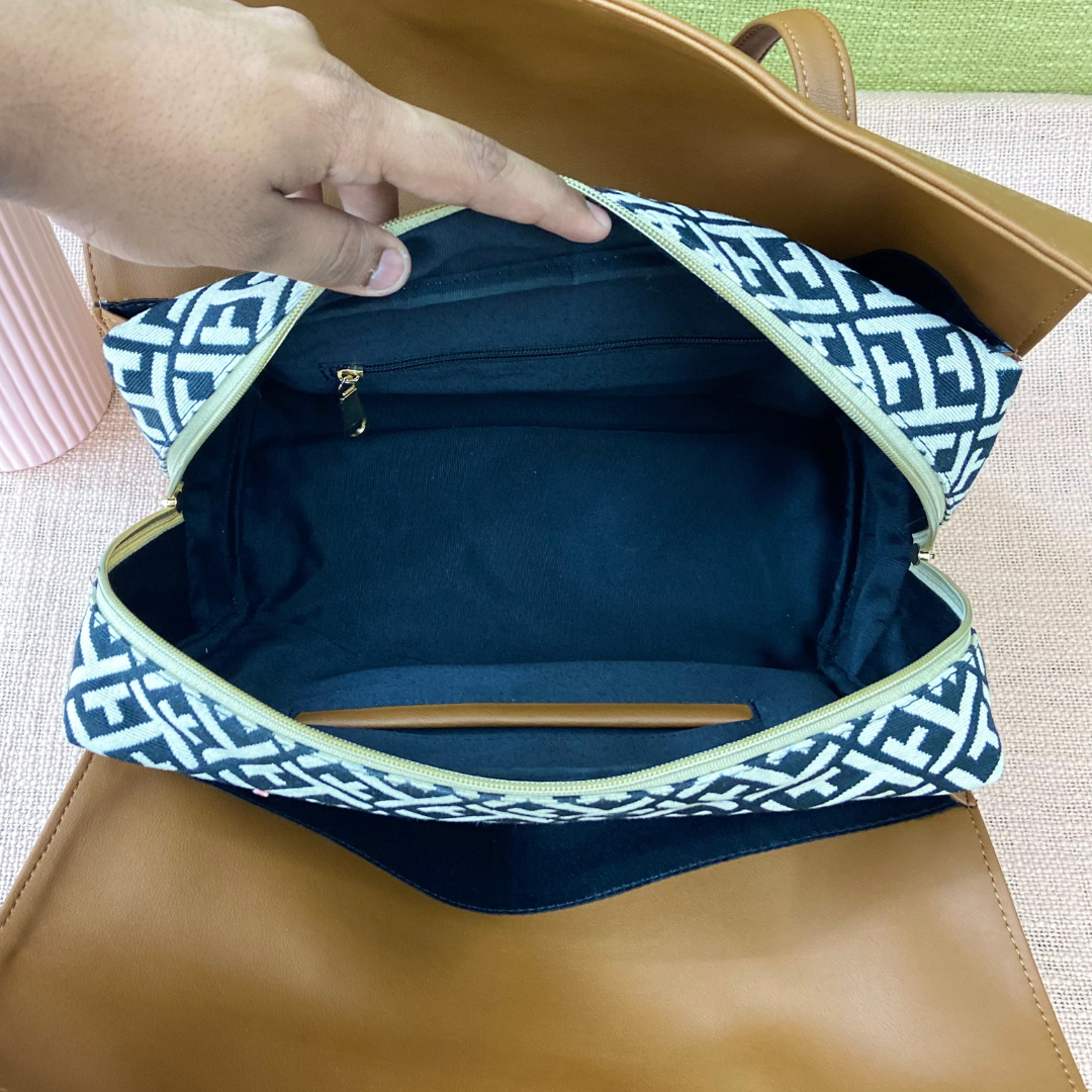 Brown with T-Shape Leera 14inch Bag + Mini + Big Wallet Combo