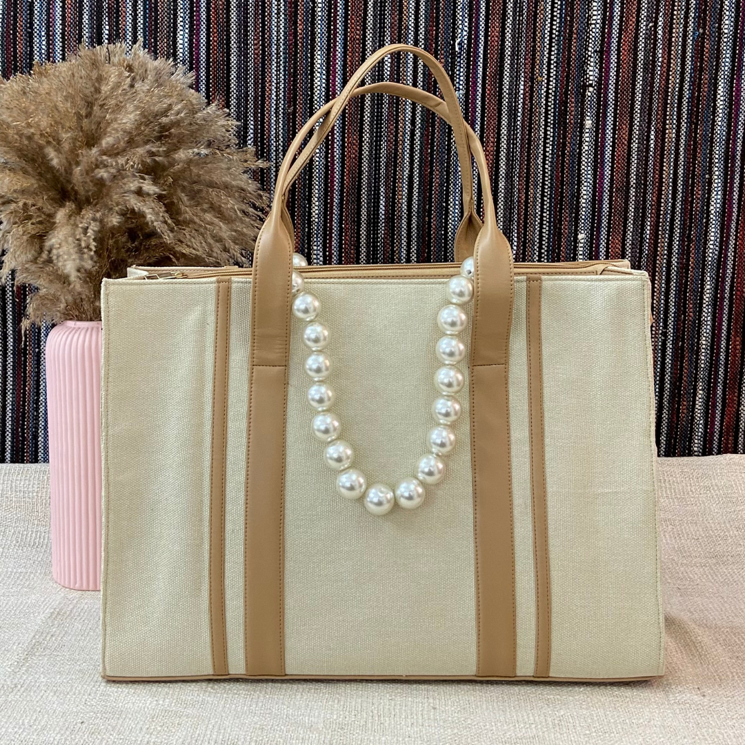 Cream Monogram Book Tote Evil Eye with Handwork Initials