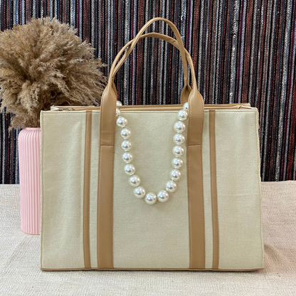 Cream Monogram Book Tote Evil Eye with Handwork Initials