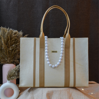 Cream Monogram book Tote Handwork initials.