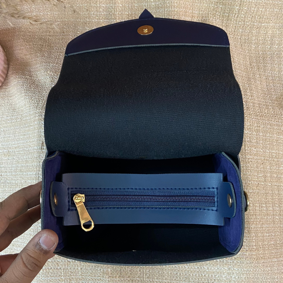 Blue Eva + Blue with Multi-color Triangles Cloth on Pocket Pochette Belt