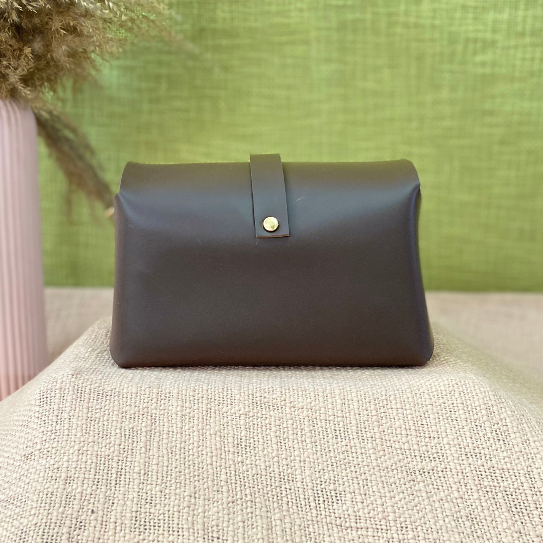 Dark Brown Eva Bag with Pink Multi-color Belt.