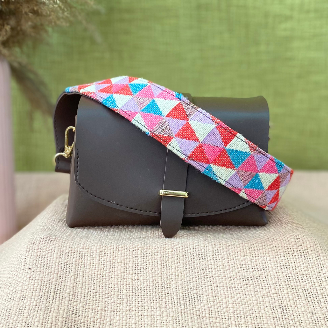 Dark Brown Eva Bag with Pink Multi-color Belt.