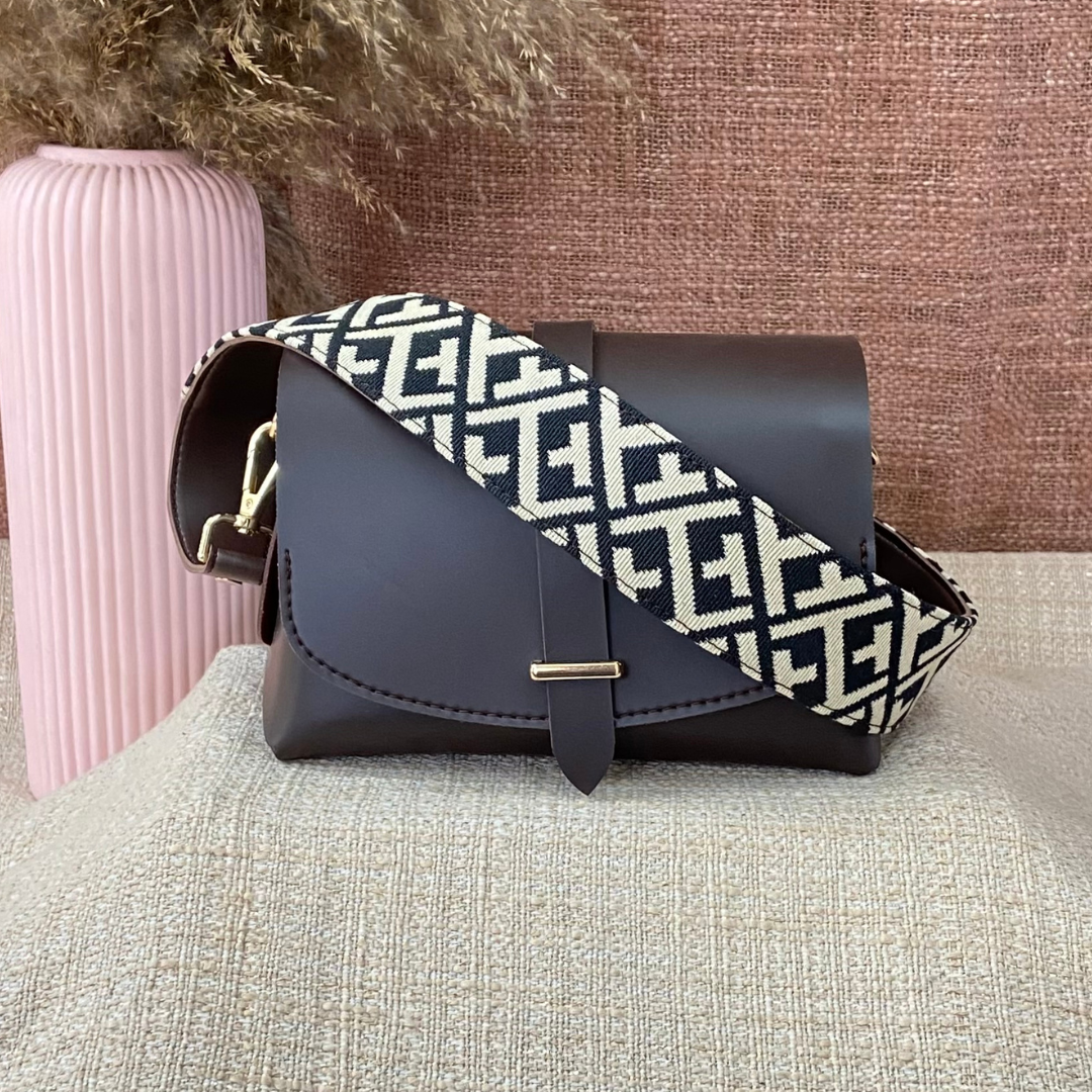 Dark Brown Eva Bag with T-Shape Design Belt + Big Wallet