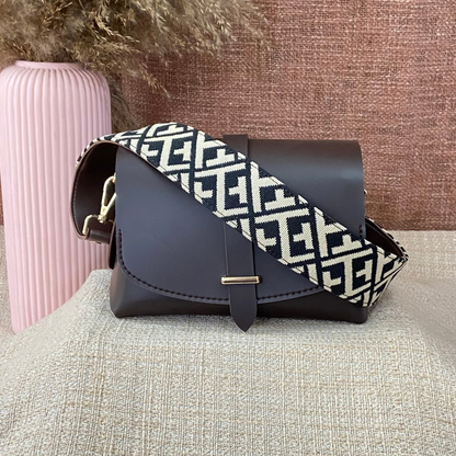 Dark Brown Eva Bag with T-Shape Design Belt + Big Wallet