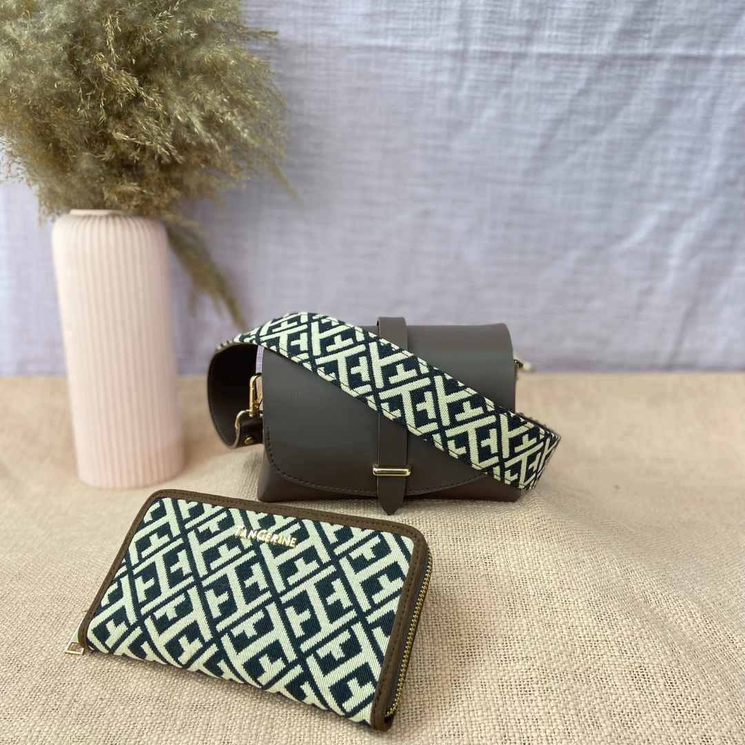 Dark Brown Eva Bag with T-Shape Design Belt + Big & Small Wallet Combo