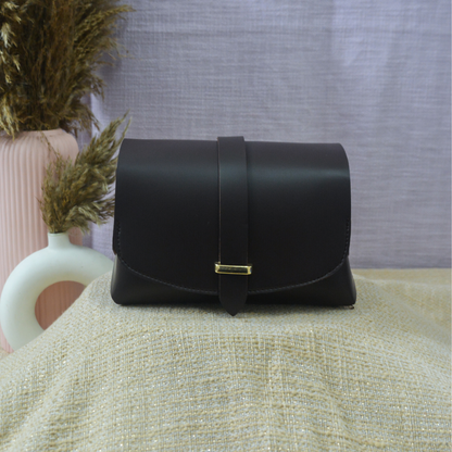 Dark Brown Eva Bag with Black &amp; White Stripes Belt.