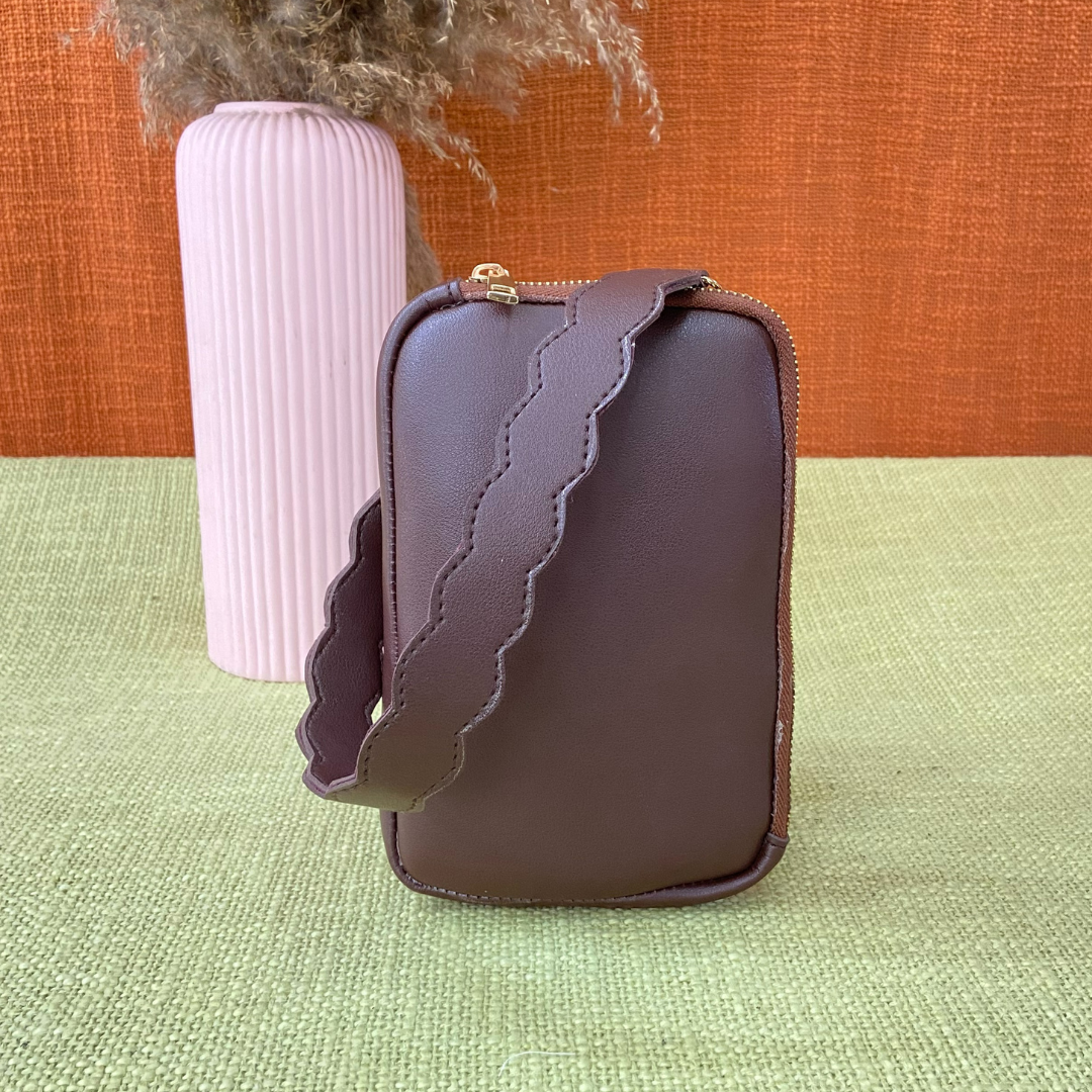 Brown Pouch + Brown with Black & White Stripes Cloth on Pocket Pochette Belt