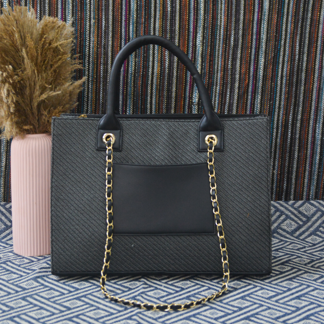 Dark Grey Chain Tote Metal (2 Initials)