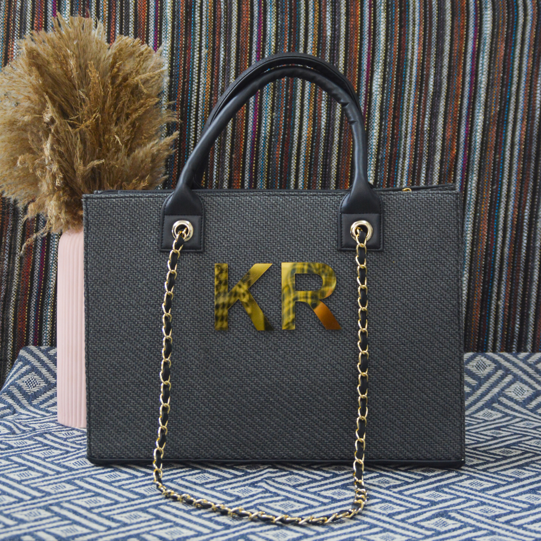 Dark Grey Chain Tote Metal (2 Initials)