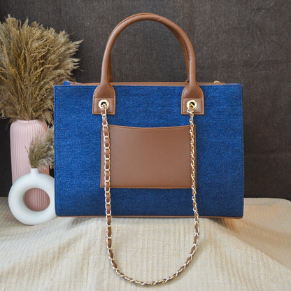 Denim Chain Tote Metal (2 initials)