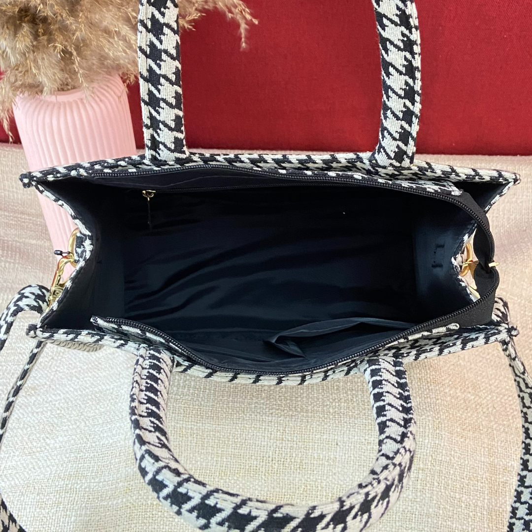 Emmy Vintage Small Print Black & White Medium Size Bag. (New Style)
