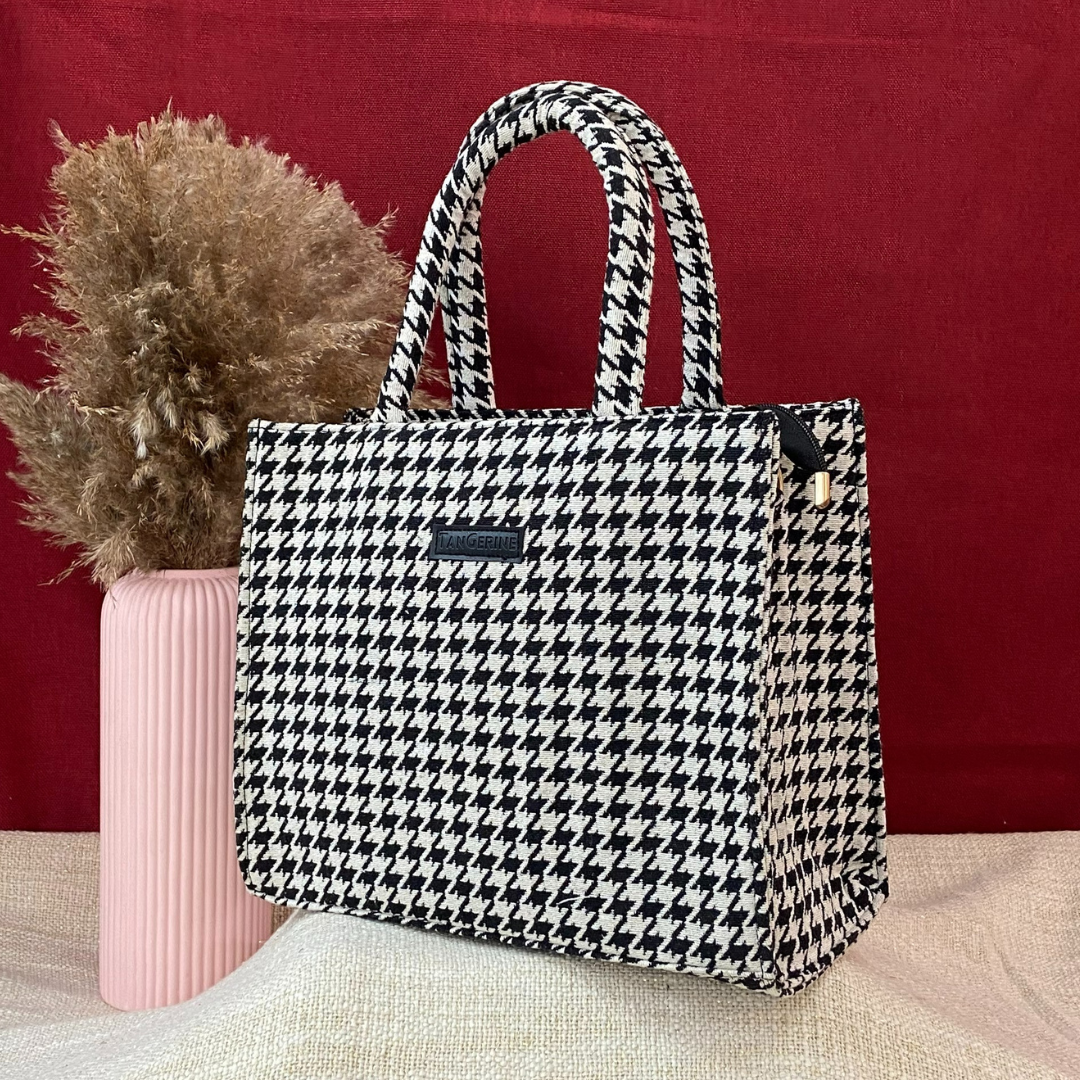 Emmy Vintage Small Print Black & White Medium Size Bag. (New Style)