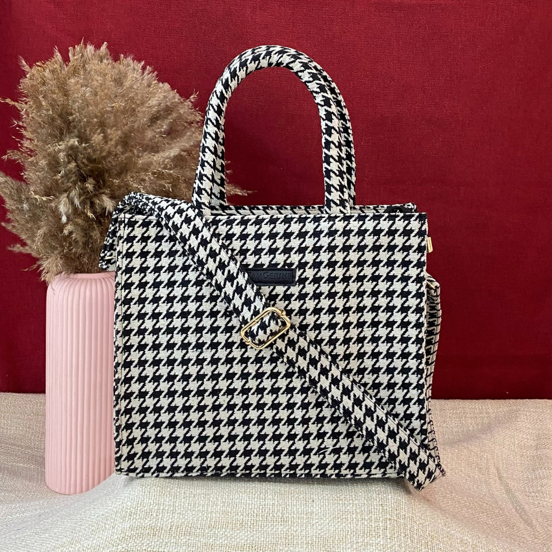 Emmy Vintage Small Print Black &amp; White Medium Size Bag. (New Style)