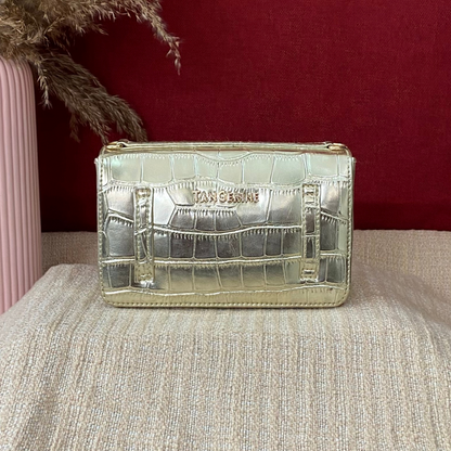 Gold Croc Embossed Box Style Waist Bag Phone Size