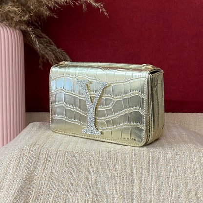 Gold Croc Embossed Box Style Waist Bag Phone Size