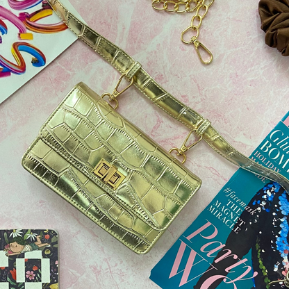 Gold Clip On Phone Size Waist Cum Sling Bag