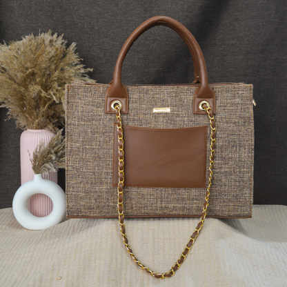Light Brown Chain Tote Handwork (2 Initials)