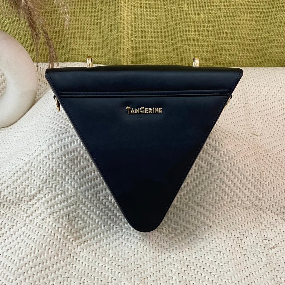 Matte Black Triangular Bag with Initials