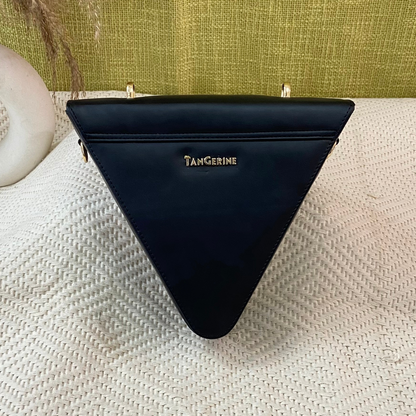Matte Black Triangular Bag with Initials