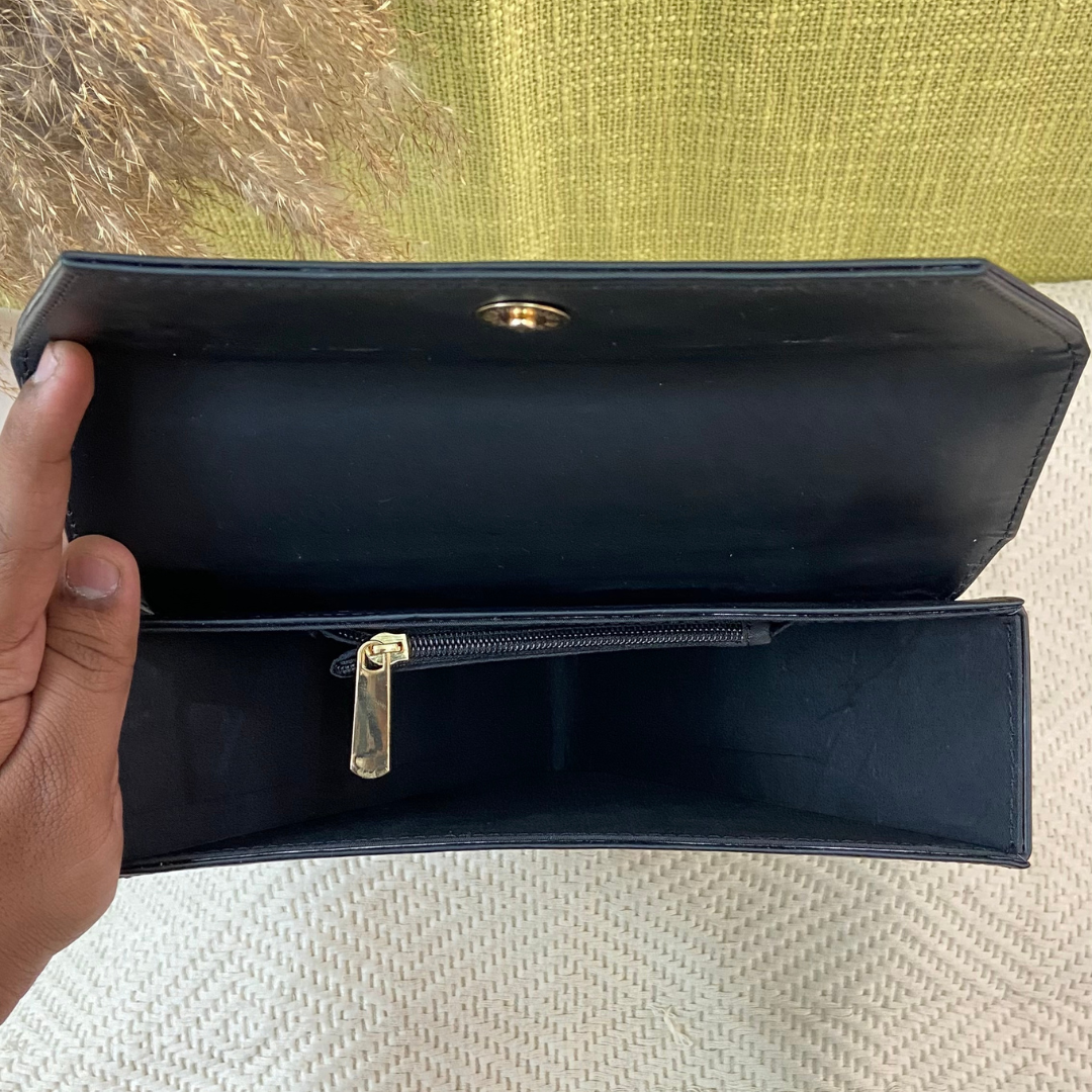 Matte Black Triangular Bag with Initials