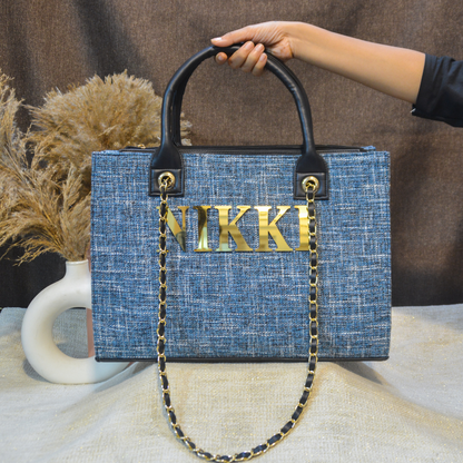 Midnight Blueberry Chain Tote Full Name Metal (1 Line Initials)