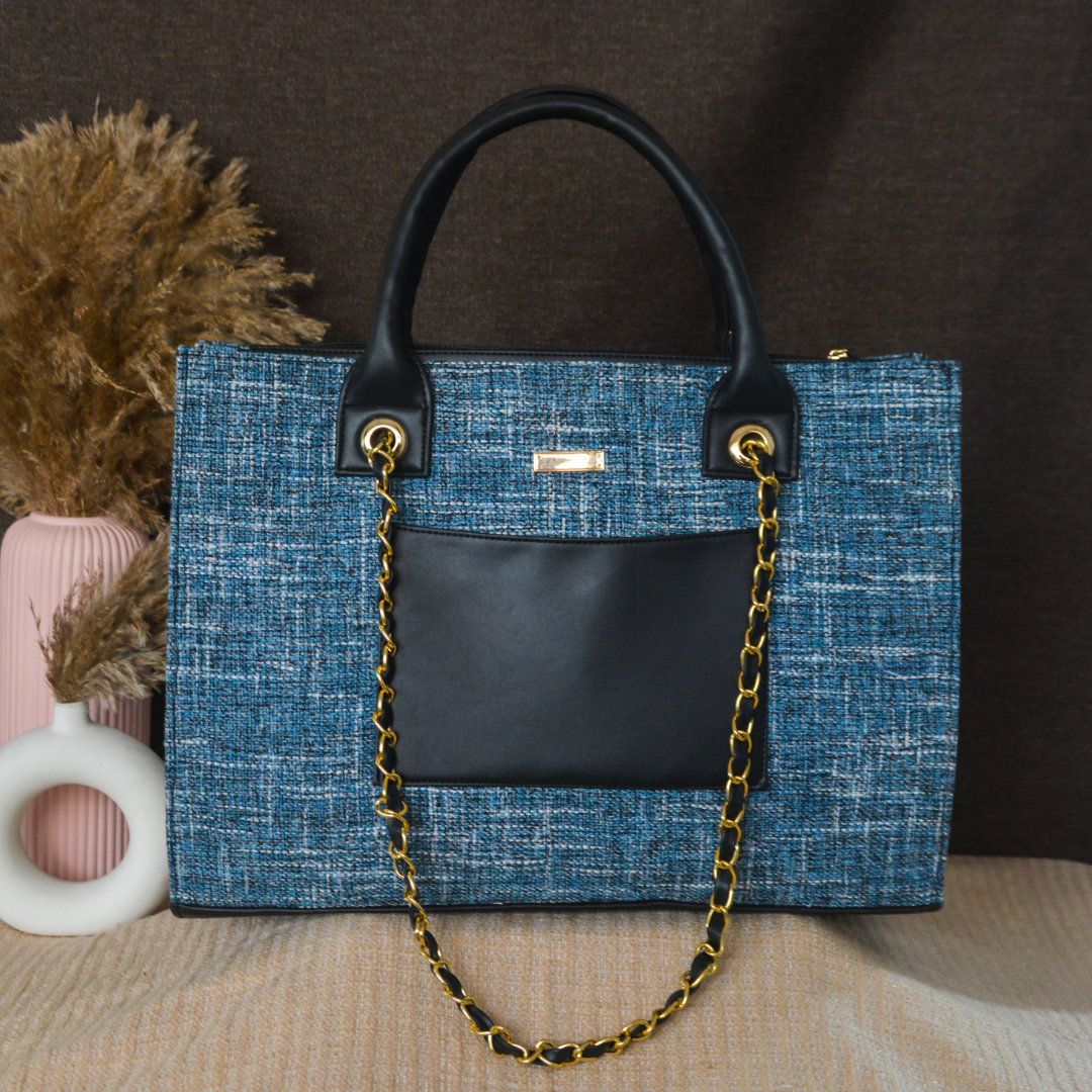 Midnight Blueberry Chain Tote Full Name Metal (1 Line Initials)