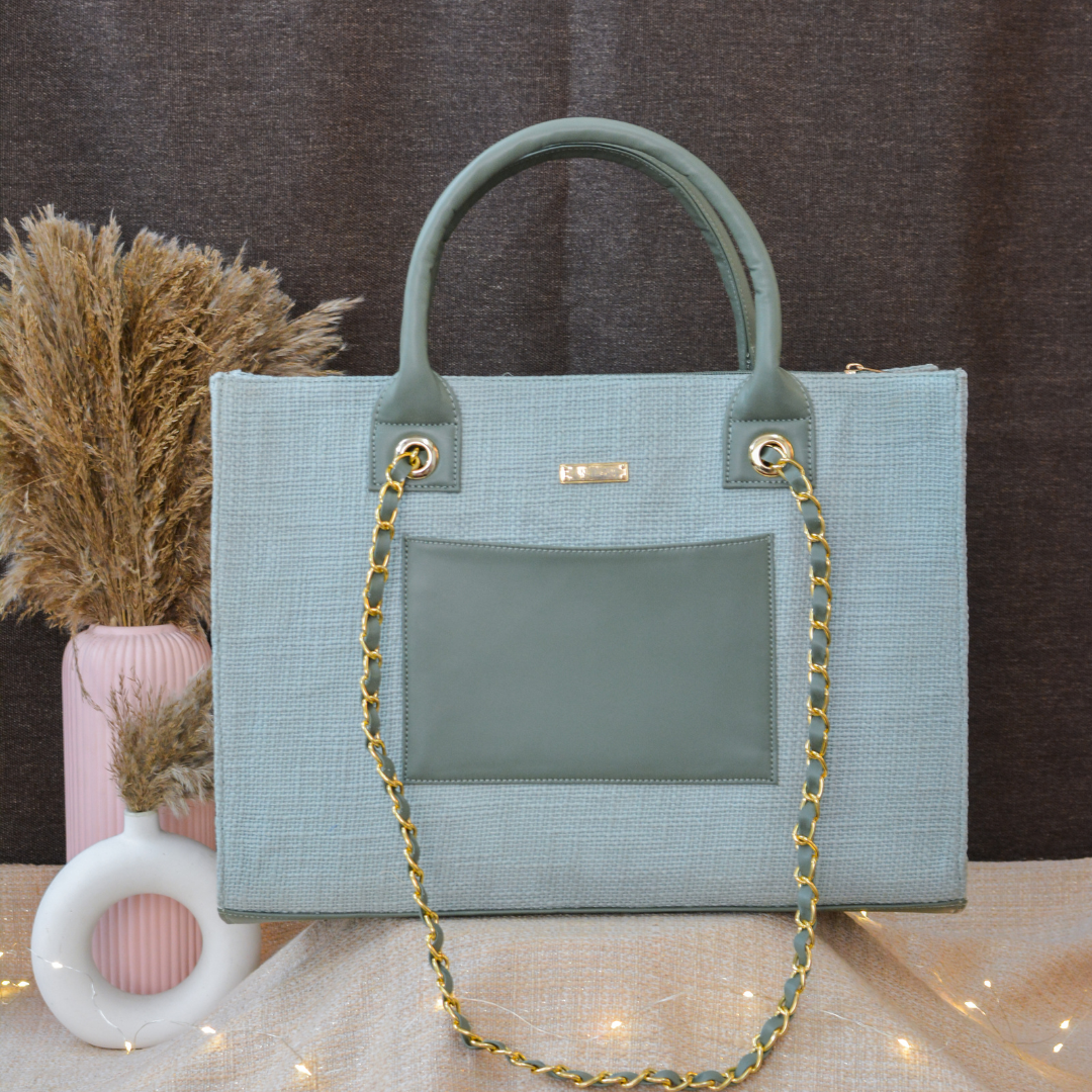 Mint Green Chain Tote Metal (2 Initials)