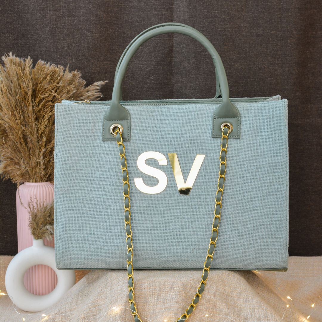 Mint Green Chain Tote Metal (2 Initials)