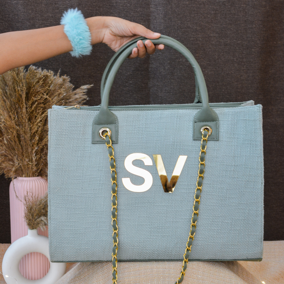 Mint Green Chain Tote Metal (2 Initials)