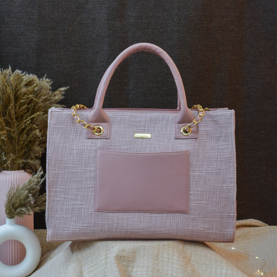 Pastel Pink Chain Tote Handwork 3inch (1 Initial)