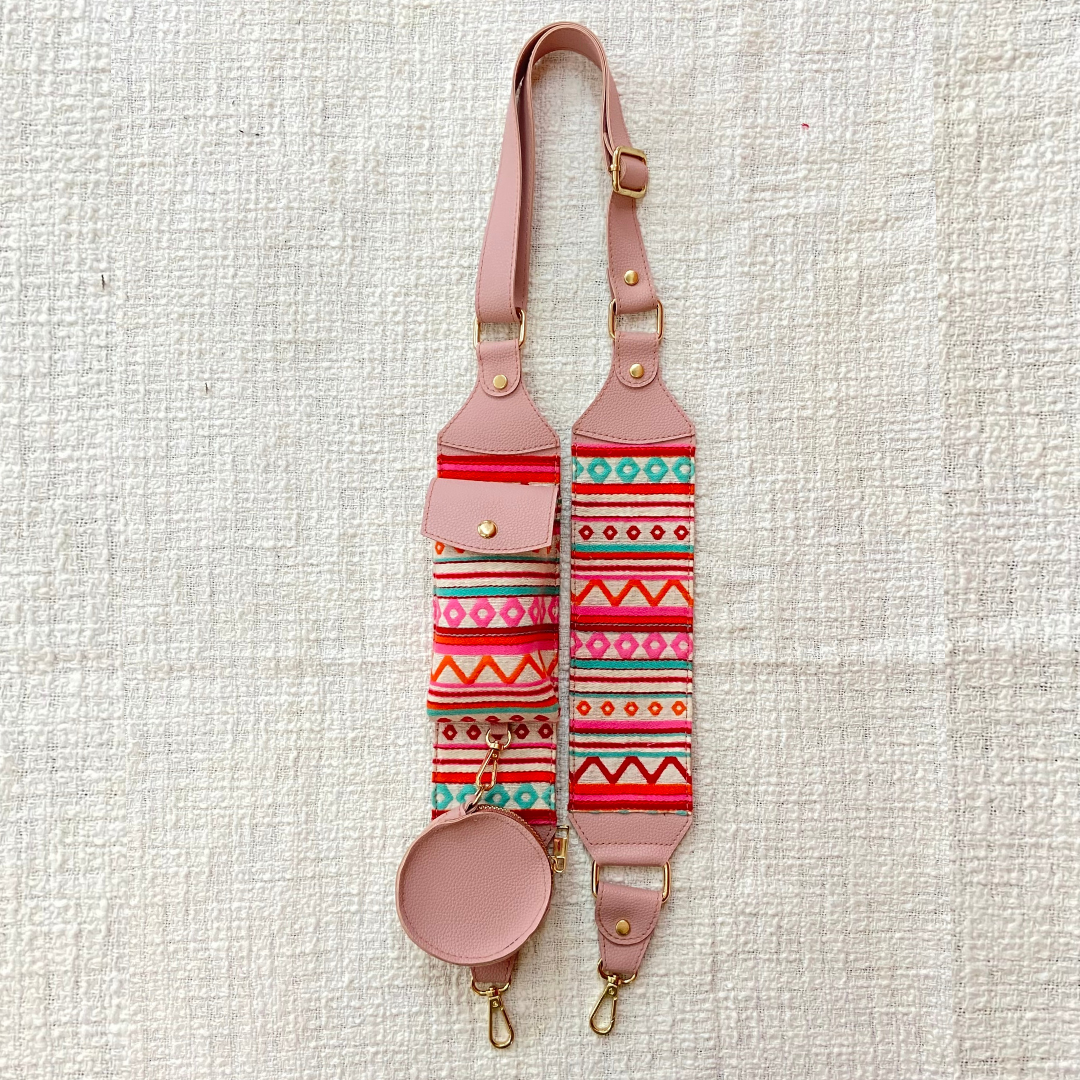 Pink with Boho Cloth on Pocket Pochette only Belt