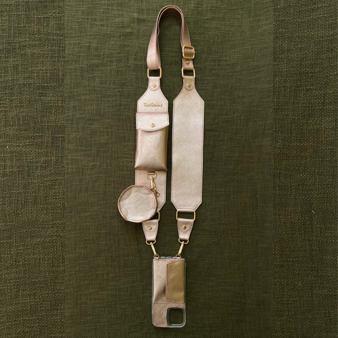 Rose Gold Metallic Plain Pochette Belt with Phone Case