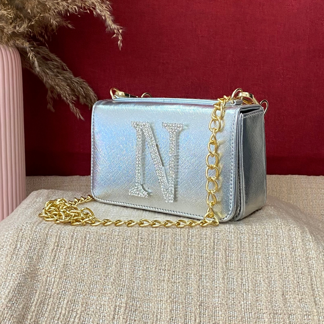 Silver Textured Box Style Waist Bag Phone Size.