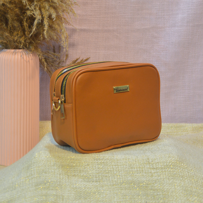 Tan Dual Compartment Bag with Tan Pink Bullet Belt.