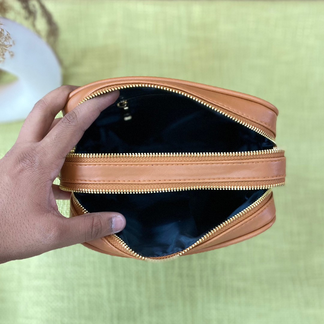 Tan Dual Compartment Bag with Tan Vibrant Belt