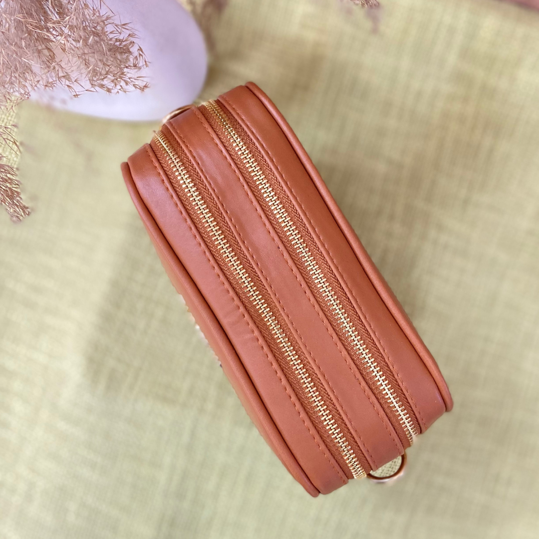 Tan Dual Compartment Bag with Boho Belt + Mini Wallet Combo