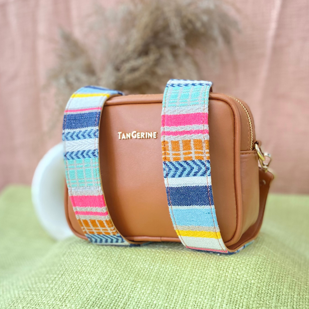 Tan Dual Compartment Bag with Tan Vibrant Belt + Mini Wallet + Big Wallet Combo