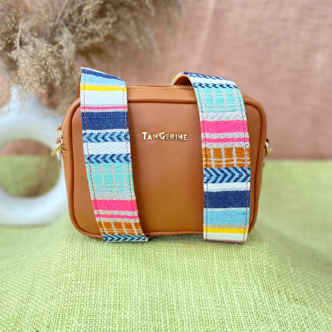 Tan Dual Compartment Bag with Tan Vibrant Belt + Mini Wallet + Big Wallet Combo