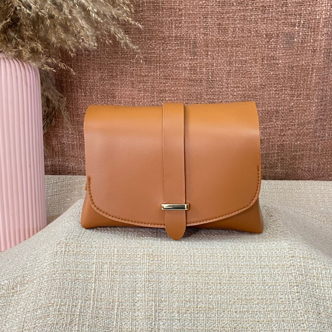 Tan Eva Bag with Vibrant Belt +  Big Wallet