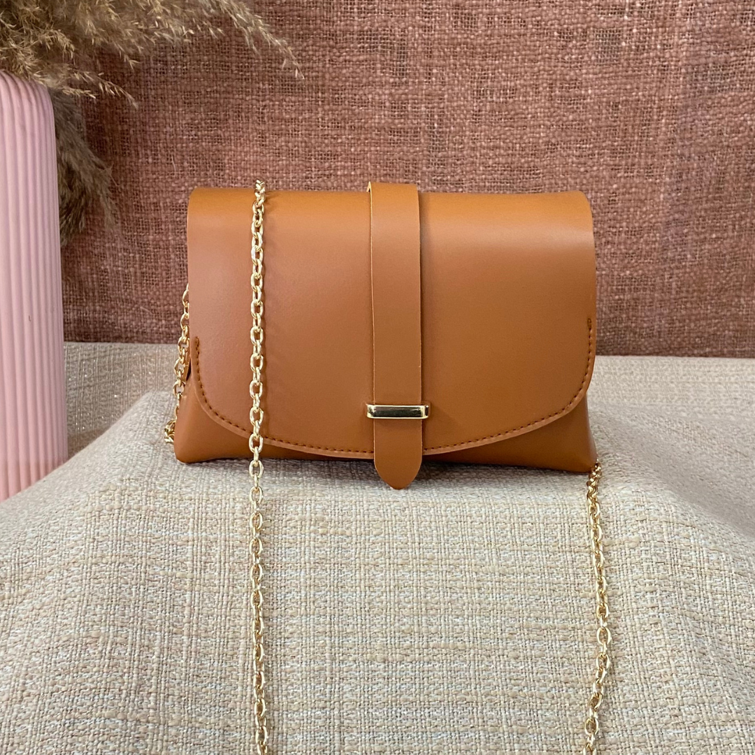 Tan Eva Bag with Vibrant Belt.