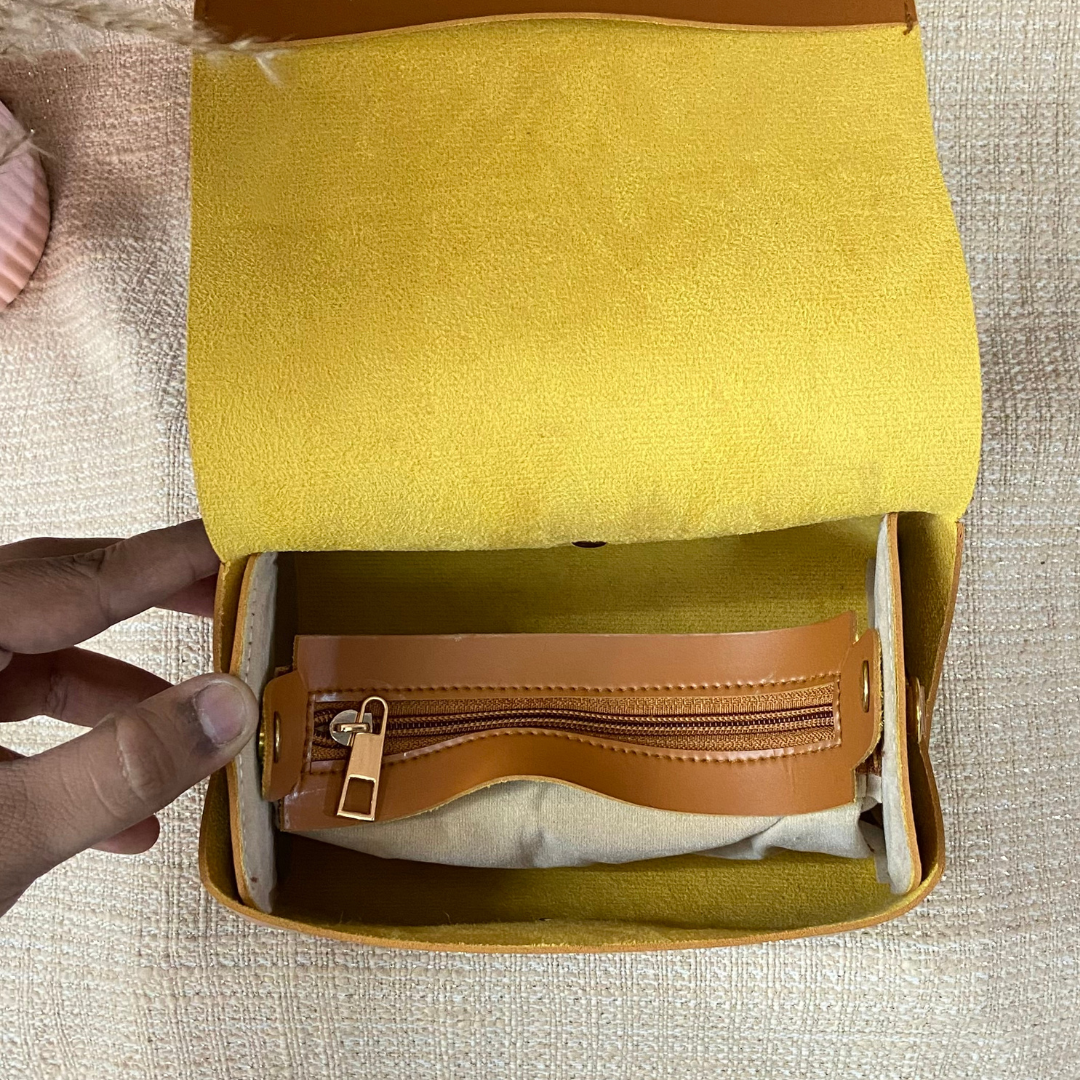 Tan Eva Bag with Vibrant Belt +  Big Wallet