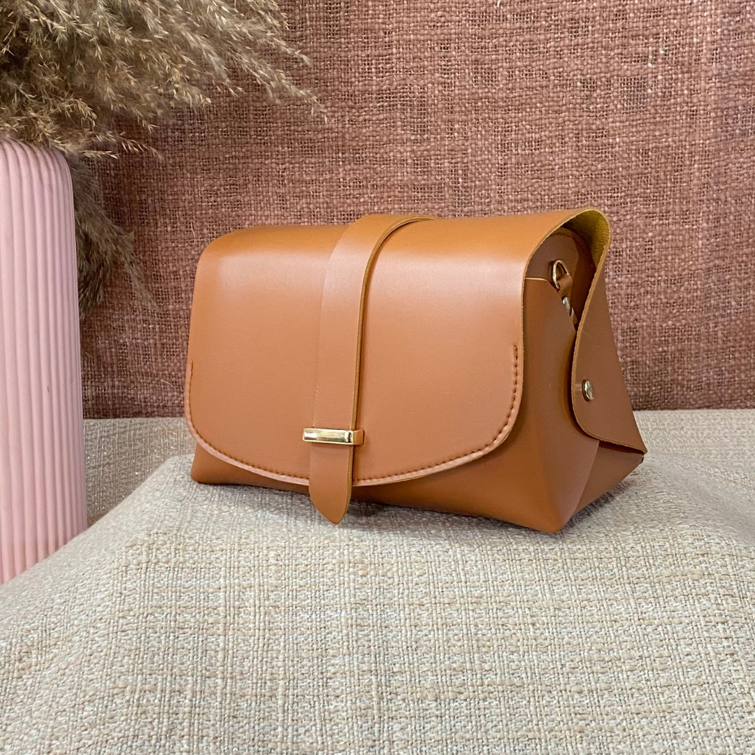 Tan Eva Bag with Vibrant Belt +  Big Wallet