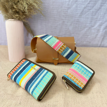 Tan Eva Bag with Vibrant Belt +Big &amp; Mini Wallet Combo