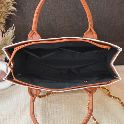 White Chain Tote Full Name Handwork (2 Lines Initials)