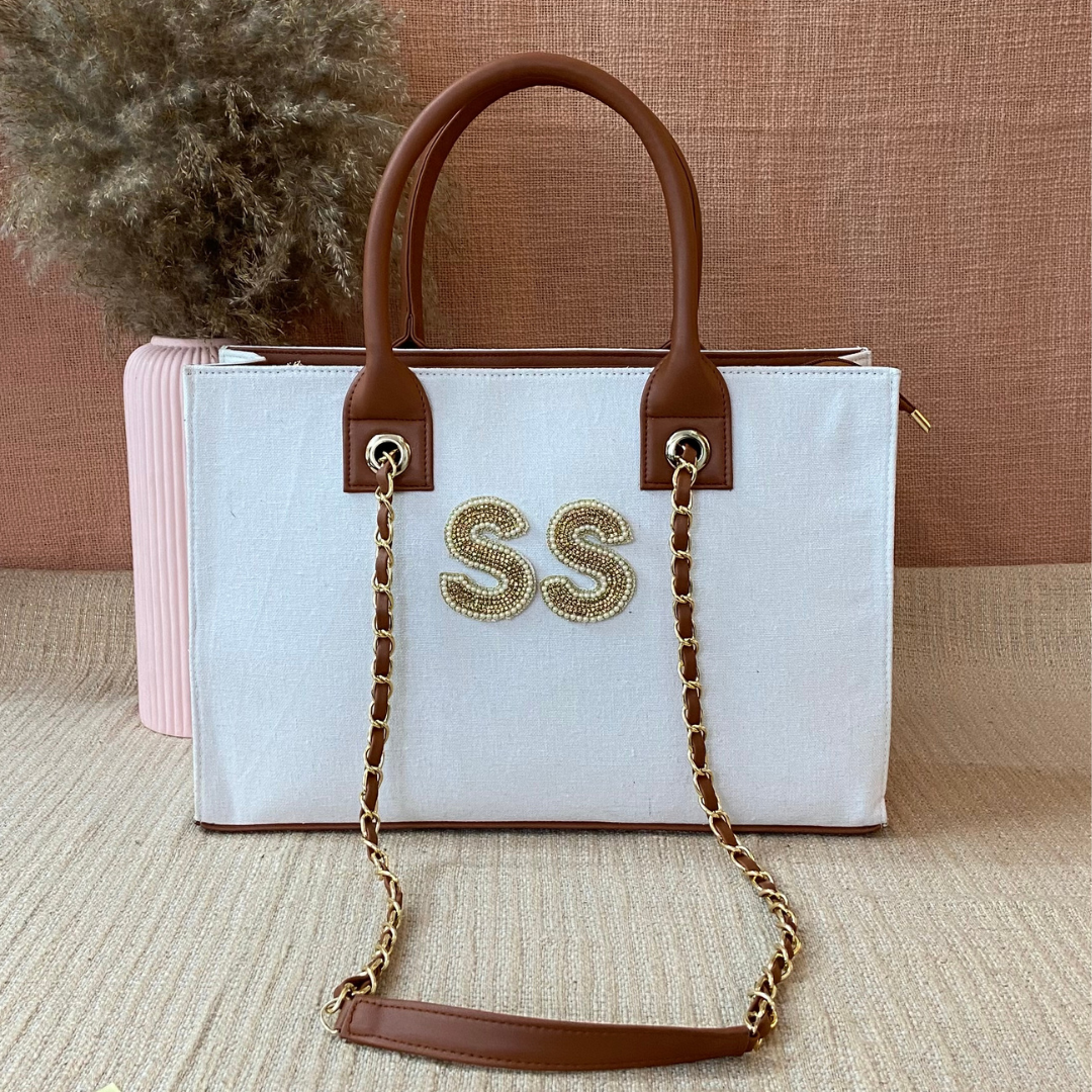 White Canvas Chain Tote 15inch.